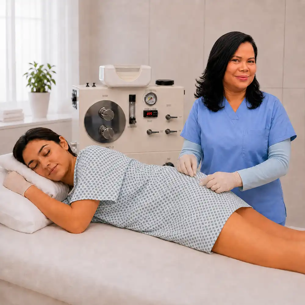 Colon hydrotherapy preparation for male patient