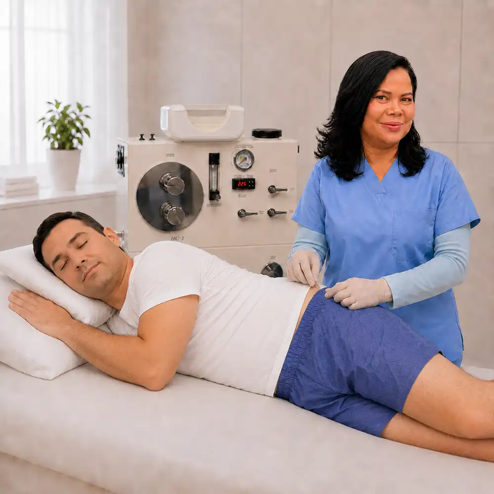 Colon hydrotherapy preparation for female patient